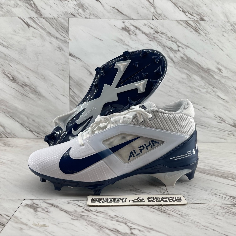 Nike Alpha Menace 4 Pro White Navy Blue Football Cleats